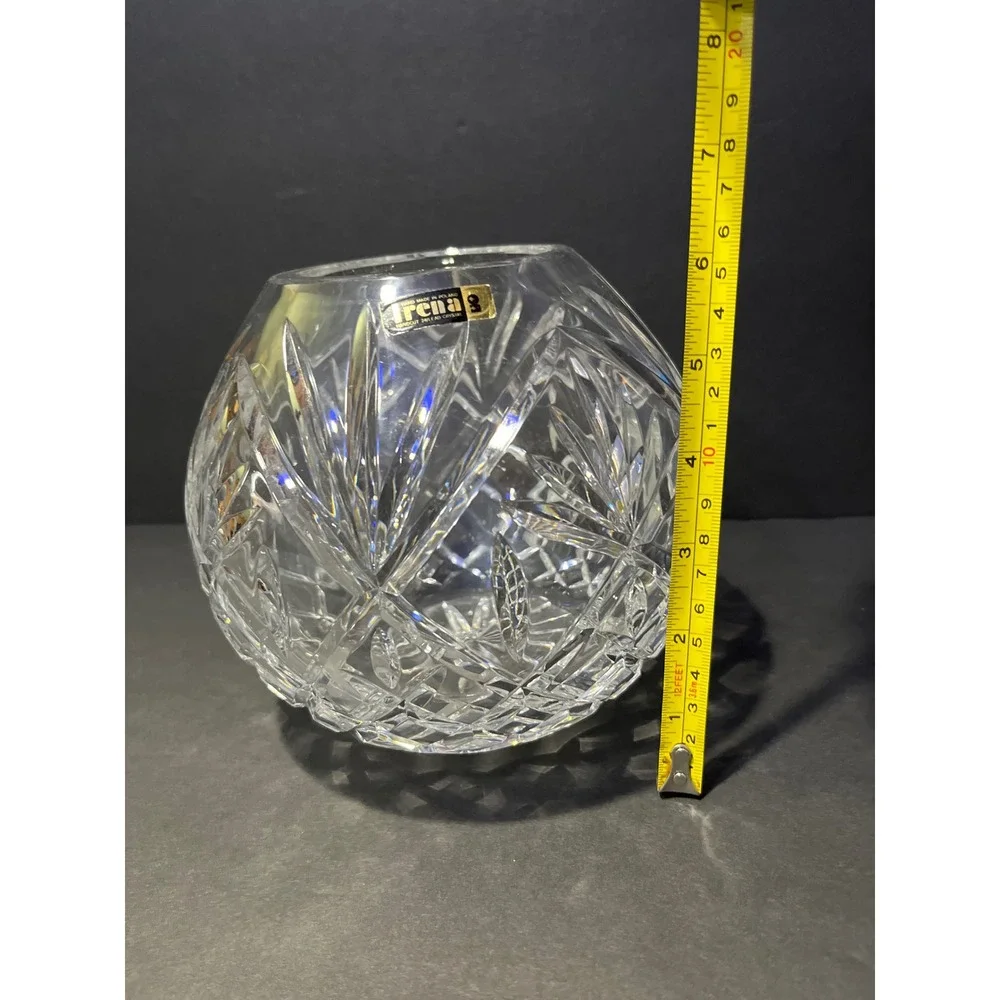 Irena Handcut 24% Lead Crystal Rose Bowl Vase Made in Poland Clear Glass 6 Inch